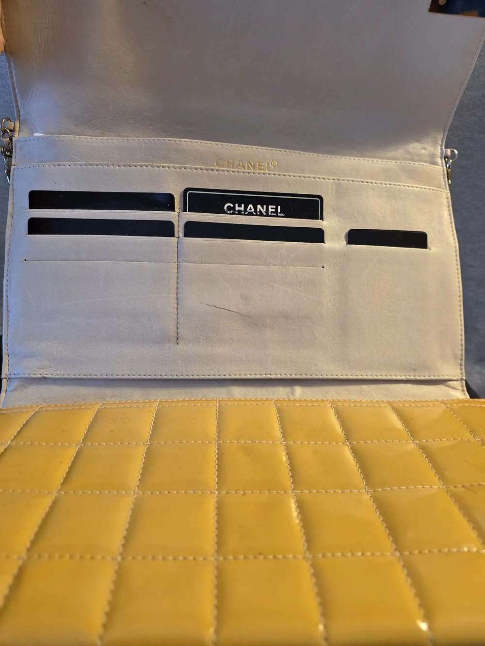 CHANEL Yellow Patent Leather Chocolate Bar Clutch
